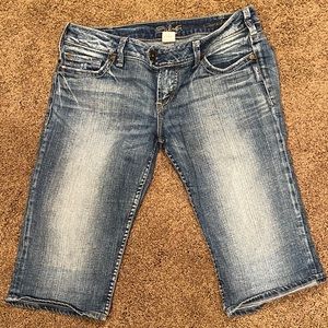 Silver Long Jean Shorts